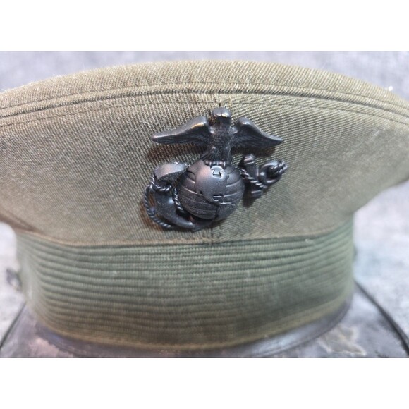 Marine Corps Lancaster Officer Service Cap Size 7 Vtg Barracks Cover - Picture 2 of 11